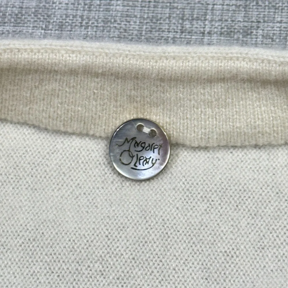 Margaret O'Leary Sweater Pullover Womens XS White 100% Cashmere Striped‎